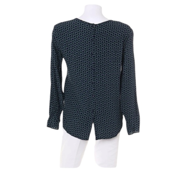 H&M Women’s Top Sun Motif Long Sleeve Blue Green Button Back Polyester Size 14 - Picture 5 of 7